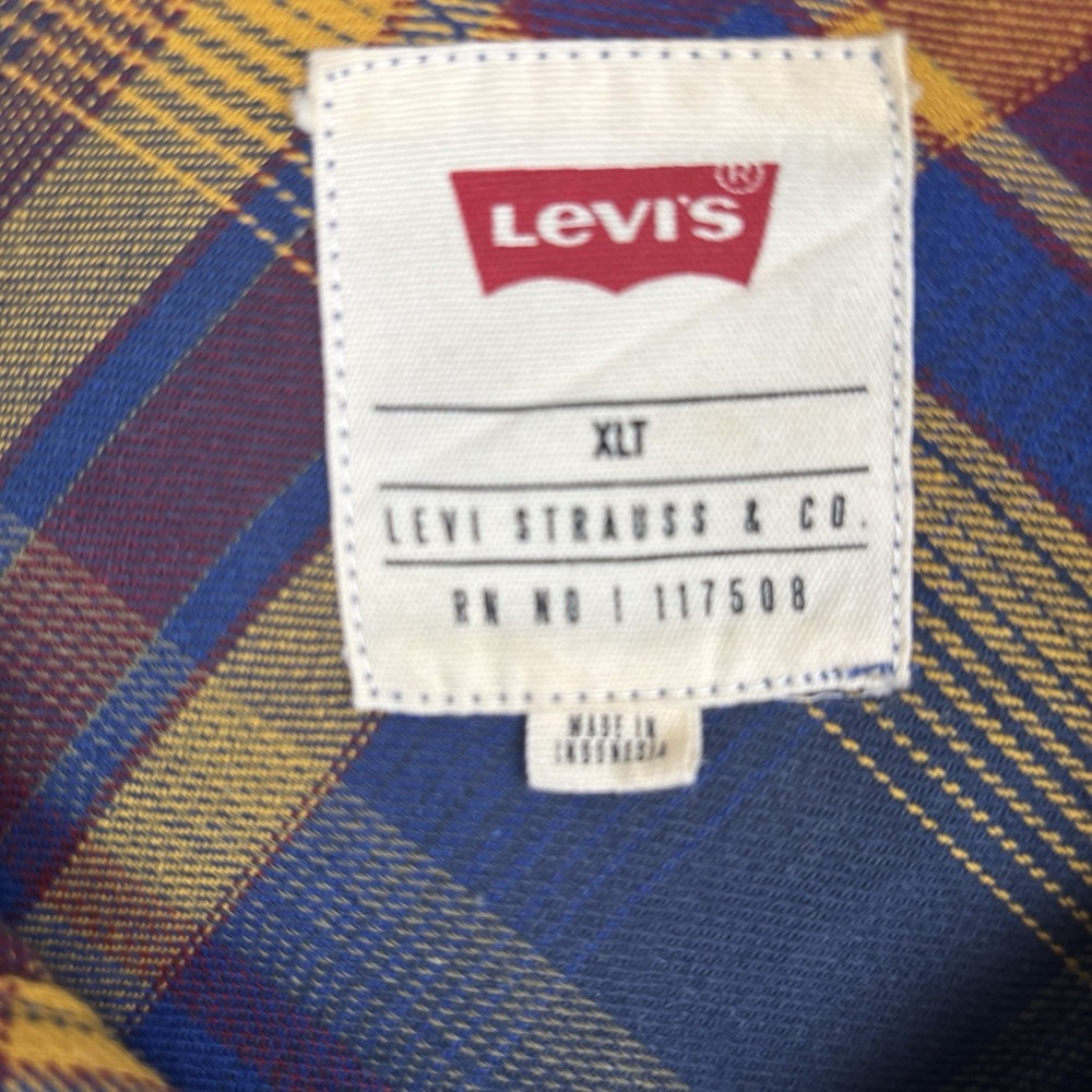 Levi's Mens‎ Flannel Shirt Size XLT Long Sleeve Red Blue Yellow Plaid Western - Picture 5 of 6